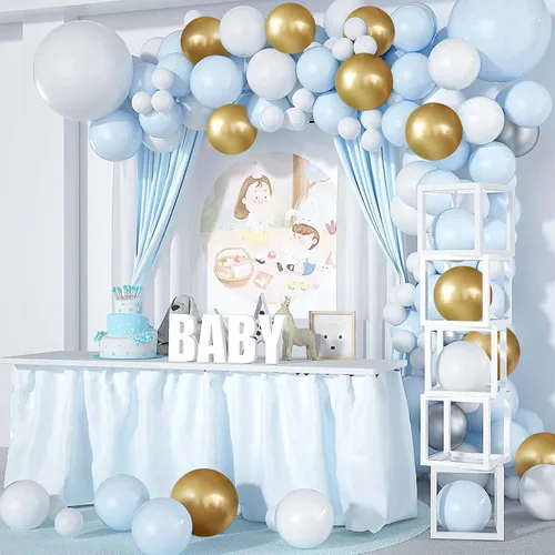 Miniatura 5 de Globos de látex azul dorado y blanco, paquete de 50 globos azul claro de 12 pulgadas, globos de helio para niños, baby shower, cumpleaños, despedida