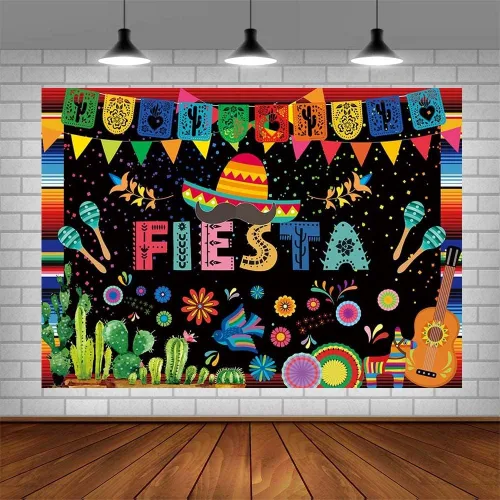 Miniatura 4 de SENDY Telón de fondo temático de fiesta mexicana de 8 x 6 pies, decoración de fiesta de cumpleaños, carnaval mexicano, banderas coloridas