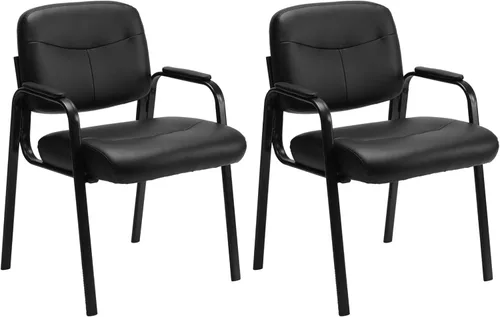 Elevon Juego de 2 sillas de sala de espera sin ruedas, de cuero, estacionaria, oficina, recepción, silla de invitados con brazos acolchados para