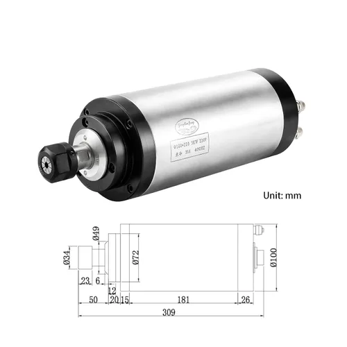 Miniatura 6 de Kits de motor de husillo CNC, 220V 3KW 3.937 in Motor de husillo refrigerado por agua Motor CNC + 220V 3.7KW VFD+montaje de abrazadera+bomba