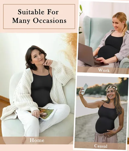 Miniatura 5 de Likeonce Body de maternidad para sesión de fotos, overol negro para embarazo, enterizo con cuello cuadrado, sin mangas, camiseta sin mangas