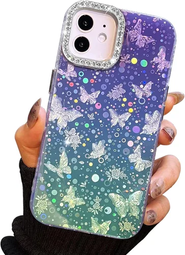 Miniatura 118 de I-MGAE-IN-AR Funda compacta para iPhone 11, diseño de mariposa, marco de protección de lente de cámara con diamante 3D, bonitas fundas protectoras