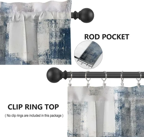 Miniatura 3 de Blue & Swag - Juego de 3 cortinas para ventana de cocina, cenefa de arte abstracto gris con bolsillo para barra para cocinas modernas