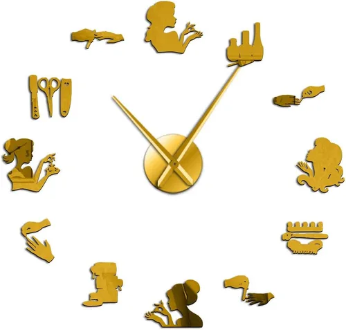 Miniatura 2 de The Geeky Days Reloj de pared analógico dorado, 12.4 in, funciona con pilas, movimiento de cuarzo, diámetro ajustable de bricolaje