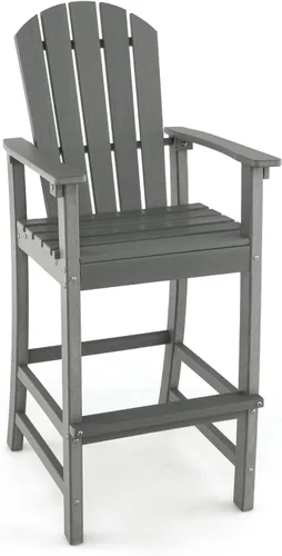 Giantex Taburete de bar HDPE para exteriores, silla Adirondack alta con reposabrazos y reposapiés, taburete de bar de 30 pulgadas de altura de Gris