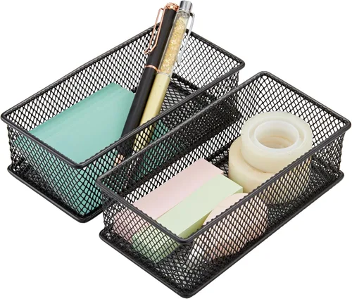 Miniatura 40 de Annova Organizador de cajones y estantes apilables de malla, cesta de almacenamiento, bandeja para suministros escolares y de oficina, juego de 2