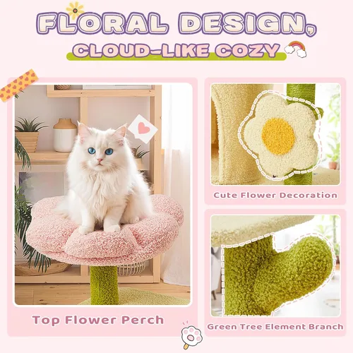 Miniatura 3 de Erinnyees Árbol de flores para gatos, torre para gatos de 38.2 pulgadas, torre de árbol de gatito de varios niveles para interiores, casa de gatitos