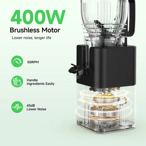 Miniatura 5 de Exprimidor de prensa en frío de 400 W, conducto de alimentación de 5.8 pulgadas de ancho, máquina exprimidora lenta para frutas y verduras enteras