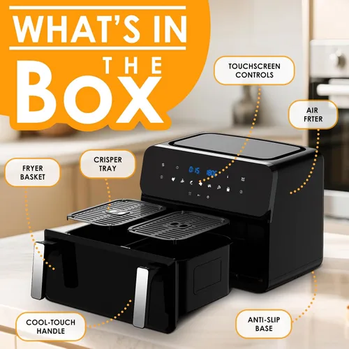 Miniatura 7 de 11QT Large Dual Zone Air Fryer, Double Basket Air Fryer with 2×5.5QT Baskets, Digital Full Touchscreen Easy-Panel, SyncCook Function, Cook 2 Dishes