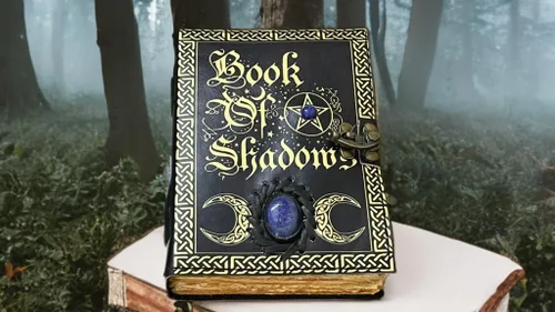 Miniatura 5 de Libro de hechizos en blanco de sombras con lapislázuli celta – Diario de cuero vintage con cerradura, diario de basura de grimorio, cuaderno