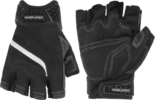 Miniatura 13 de HANDLANDY Guantes tácticos de impacto sin dedos para hombre, guantes de trabajo con agarre acolchado de medio dedo, guantes de conductor de Verde