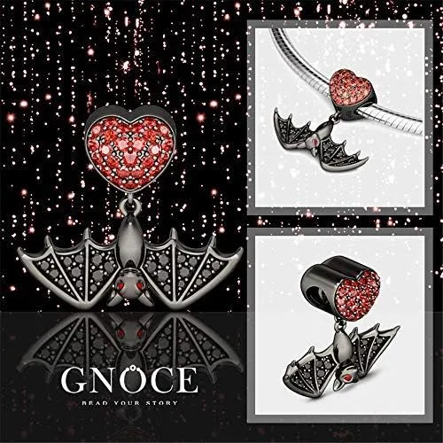 Miniatura 4 de GNOCE Pulsera de plata de ley 925 con colgante de calavera y corazón diseño de murciélago con cierre