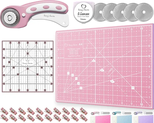 Miniatura 7 de Juego de cortador giratorio - Kit de acolchado incl. Cortador de tela de 45 mm, 5 cuchillas de repuesto - Ideal para manualidades, costura, parcheo
