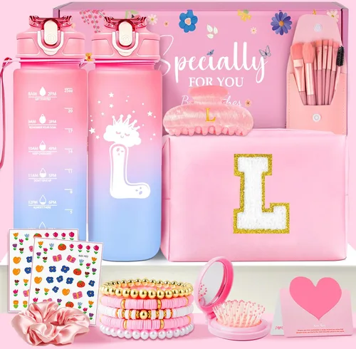 Miniatura 15 de Awfrky Bolsa de maquillaje con inicial, regalos de graduación, regalos de cumpleaños para niñas de 4, 5, 6, 7, 8, 9, 10, 11, 12 años, regalos