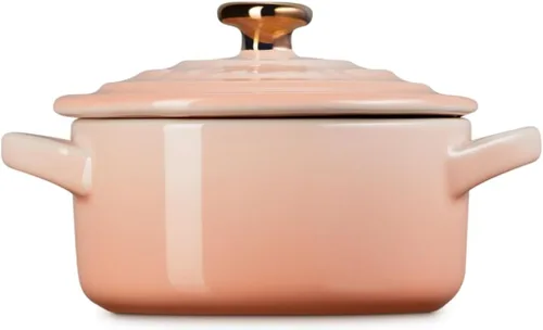 Miniatura 2 de Le Creuset Gres Mini Cocotte Redondo, 8oz., Peche con Perilla de Corazón Oro