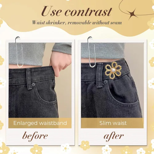 Miniatura 2 de Juego de 12 unidades de ajuste de cintura para pantalones, botones de flores y alfileres para jeans sueltos, pantalones de mezclilla de flores,