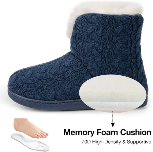 Miniatura 4 de HomeTop Pantuflas tipo botín de punto para mujer, mullidas y cálidas, de espuma viscoelástica, para interiores