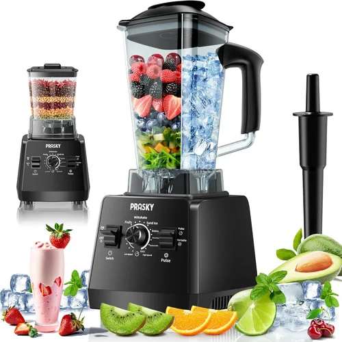 Batidoras para cocina, licuadora de batidos, 2400 W/1000 W Prasky Blender & Grinder Combo, 25,000 RPM de alta velocidad, procesador de alimentos sin