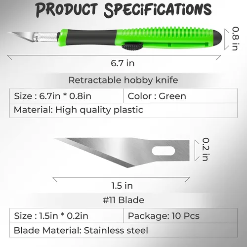 Miniatura 4 de Cuchillo Exacto, 1 cuchillo de manualidades con 10 cuchillas de acero de alto carbono, cuchillos afilados para manualidades, precisión, exacción