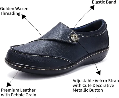 Miniatura 3 de UZB Mocasines de cuero cómodos con velcro para mujer