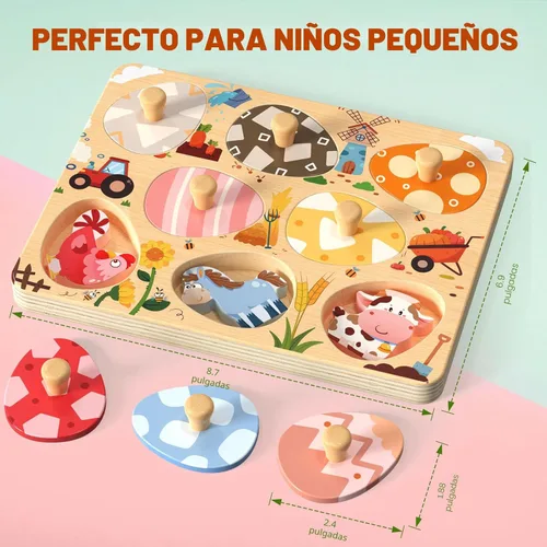 Miniatura 6 de Zeoddler Rompecabezas de madera de Pascua para niños pequeños, 8 piezas de rompecabezas de huevos a juego de animales de granja, juguetes Montessori