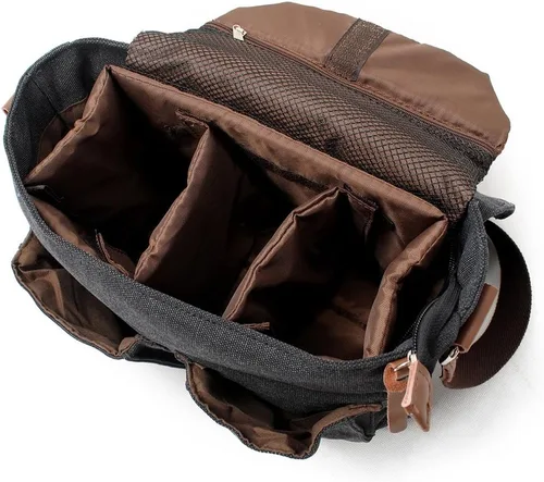 Miniatura 5 de Bolsa de lona para cámara de cuero para hombre DSLR SLR SLR, bolsa de mensajero para cámara vintage, bolsa de hombro (gris oscuro)
