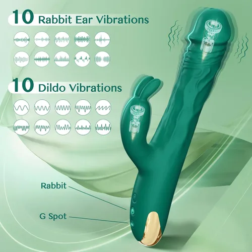 Miniatura 4 de Vibrador de punto G de empuje de conejo para mujeres, 5 modos de empuje y 10 vibraciones Realistic Body-Safe Silicone Dildo Clitoral Stimulation