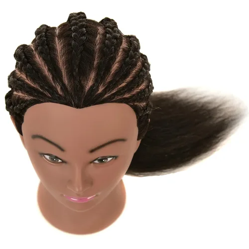 Miniatura 4 de Cabeza de maniquí de 100% cabello humano real con soporte para práctica de trenzado y peinado en peluquería y cosmetología, cabeza de muñeca