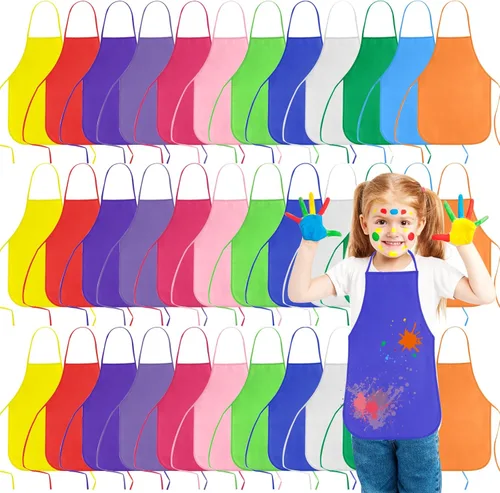 Miniatura 8 de KUUQA 16/24/30/36/40Pcs Delantal para pintar para niños, delantal de pintura para niños, delantal de arte para niños para suministros de pintura
