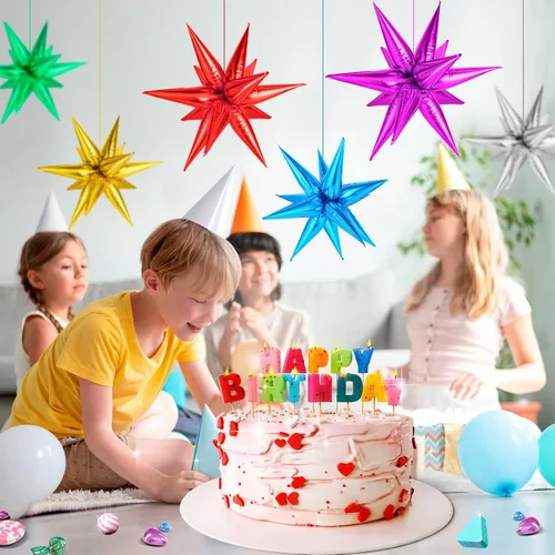 Miniatura 4 de 72 unidades de globos de estrella, grandes globos de cono de estrella metálicos de 26 pulgadas, globos de papel de aluminio de explosión colorida