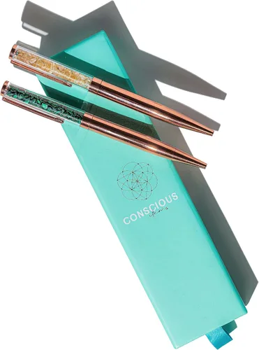 Conscious Items Abundance and Prosperity - Juego de bolígrafos de cristal de pirita y apatita con cristales, bolígrafos elegantes para mujeres,