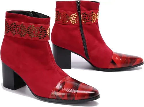 Miniatura 6 de Botas de vestir de fiesta para hombre, botas Chelsea de cuero genuino con bordado de moda, botas vaqueras occidentales, botas formales