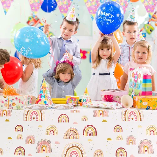 Miniatura 8 de Ryzovo Juego de 62 piezas de vajilla bohemia para fiesta de arcoíris, incluye platos de papel, servilletas, mantel para niñas y niños, decoración