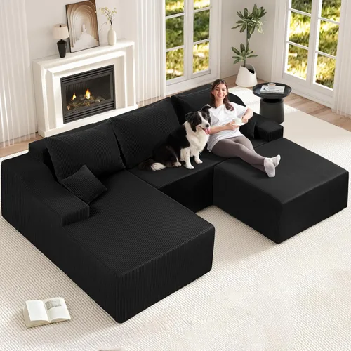 Miniatura 19 de HABUTWAY Sofá modular modular de 101 pulgadas con asiento profundo, moderno sofá convertible en forma de L, sofá tapizado con diván para sala