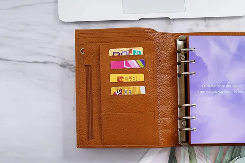 Miniatura 3 de Moterm Planificador de anillos de lujo para todo el personal – Organizador de carpeta de cuero genuino (naranja quemado, anillo de 1.181 in)