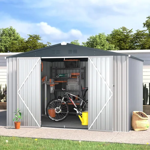 Miniatura 24 de AECOJOY Cobertizo de almacenamiento al aire libre de 5 x 3 pies, pequeño cobertizo de metal con puerta con cerradura, almacenamiento de utilidad