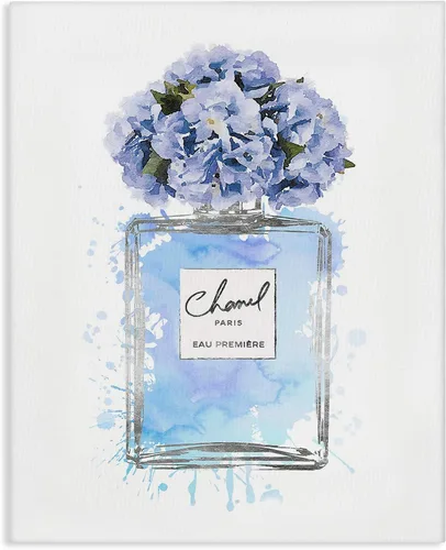 Stupell Industries Lienzo decorativo de acuarela con botella de perfume de flores azules, 16 x 20 pulgadas, multicolor | Stupell Industries · By