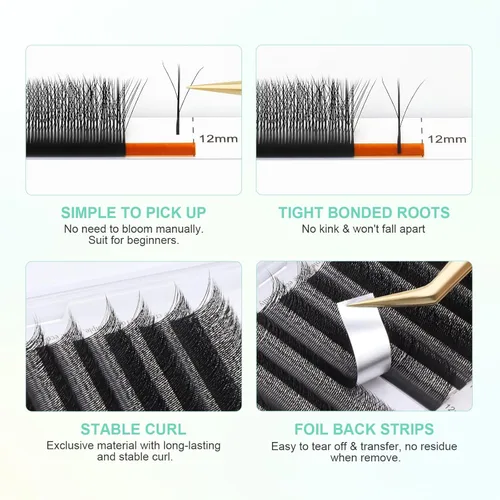 Miniatura 85 de NAGARAKU Extensiones de pestañas falsas en forma de W de 4D, suaves y naturales, con volumen, rizado D, 0.07mm, mezcla de 8-15mm, abanico 0.07-D 4D W