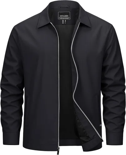 Miniatura 13 de Cotrasen Chaquetas ligeras para hombre, chaqueta cortavientos con cremallera completa, chaqueta casual cortavientos