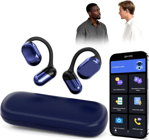 AI Translator - Auriculares inalámbricos Bluetooth - Traducción de 164 idiomas sin necesidad de suscripción, llamadas de audio y video, intérprete
