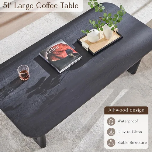 Miniatura 4 de ACCOHOHO Mesa auxiliar moderna de mediados de siglo para sala de estar, mesa auxiliar rectangular grande de madera de 51.2 pulgadas con patas