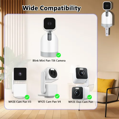 Miniatura 2 de Soporte de pared para cámara compatible con Blink Mini Pan-Tilt Camera, WYZE Cam Pan V3/Pan V4, WYZE Duo Cam, soporte de cámara ajustable de 180°