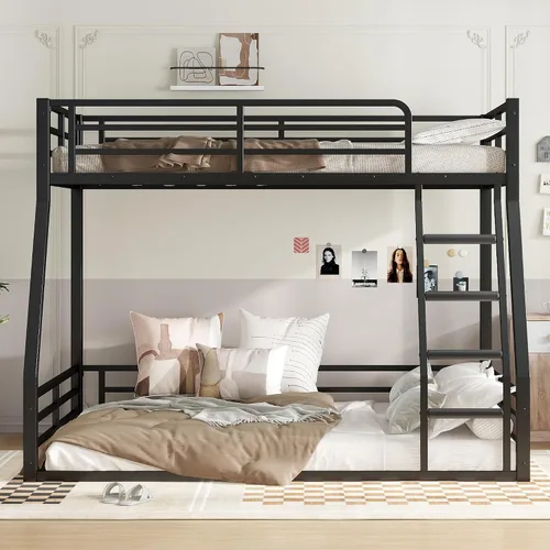 Miniatura 3 de Litera de metal resistente de tamaño individual sobre matrimonial, con escalera integrada y barandilla de seguridad para niños, adolescentes