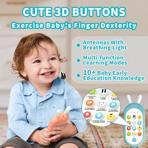 Miniatura 2 de Richgv Juguete para teléfono celular para bebé, juguetes de aprendizaje sensorial con 12 funciones, efectos de luz y múltiples sonidos, juguetes