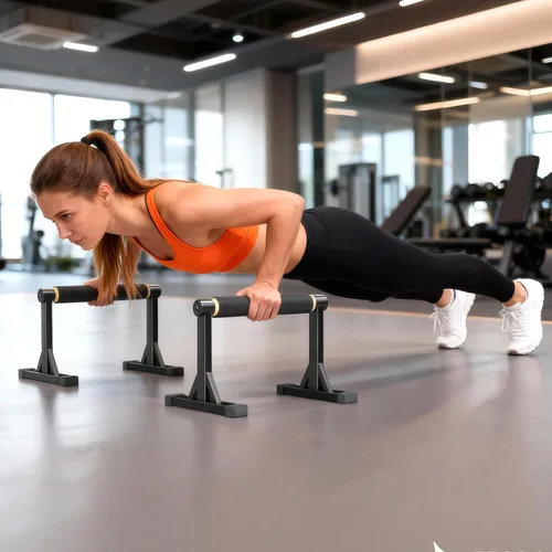 Miniatura 4 de Wooden Parallel Bar and Dip Bar with Adjustable Height and Non-Slip Handles, Rock-Free Fitness Equipment for Handstands, L-Sits, Gymnastics and