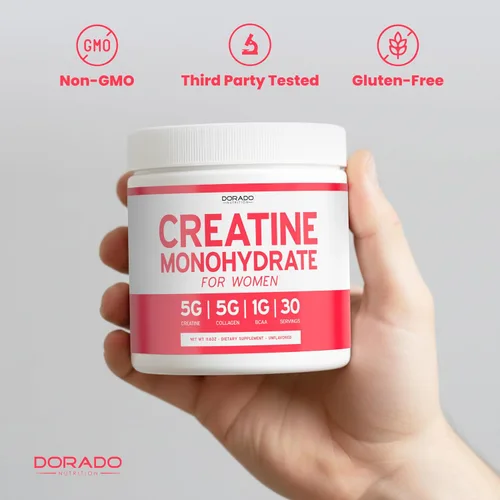 Miniatura 7 de Creatina para Mujeres Polvo de Monohidrato de Creatina 5G + 5000mg de Colágeno + 1000mg de BCAA 2:1:1 en Polvo (30 Porciones) Apoyo para Glúteos