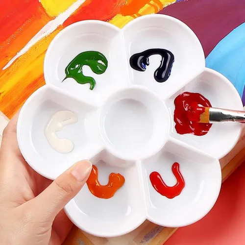 Miniatura 4 de Paleta de plástico de pétalos, bandeja de pintura de flores de 7 pozos, paleta de mezcla para pintura de acuarela al óleo, acrílico, gouache