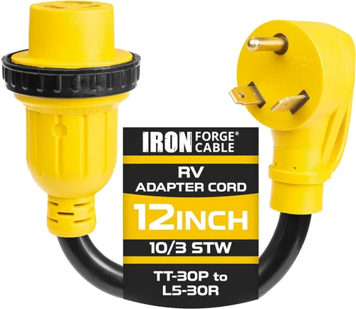 Iron Forge Cable Cable de RV, generador y cable de alimentación adaptador eléctrico para RV, enchufe de bloqueo TT-30P a L5-30R, adaptador de