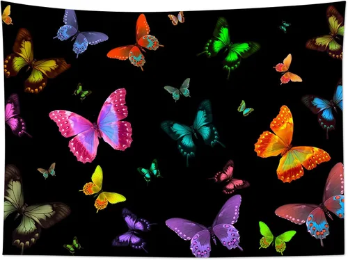 Miniatura 2 de LB Tapiz de mariposa Trippy para colgar en la pared, manta de tapiz estético psicodélico negro, decoración de pared de insectos de polilla colorida