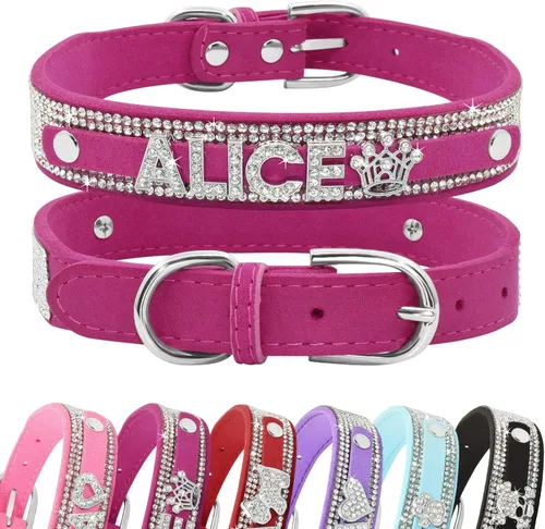 Miniatura 10 de Collar de perro de cristal Senristar personalizado con nombre brillante, collar de perro personalizado con brillantes rinestones para perro pequeño